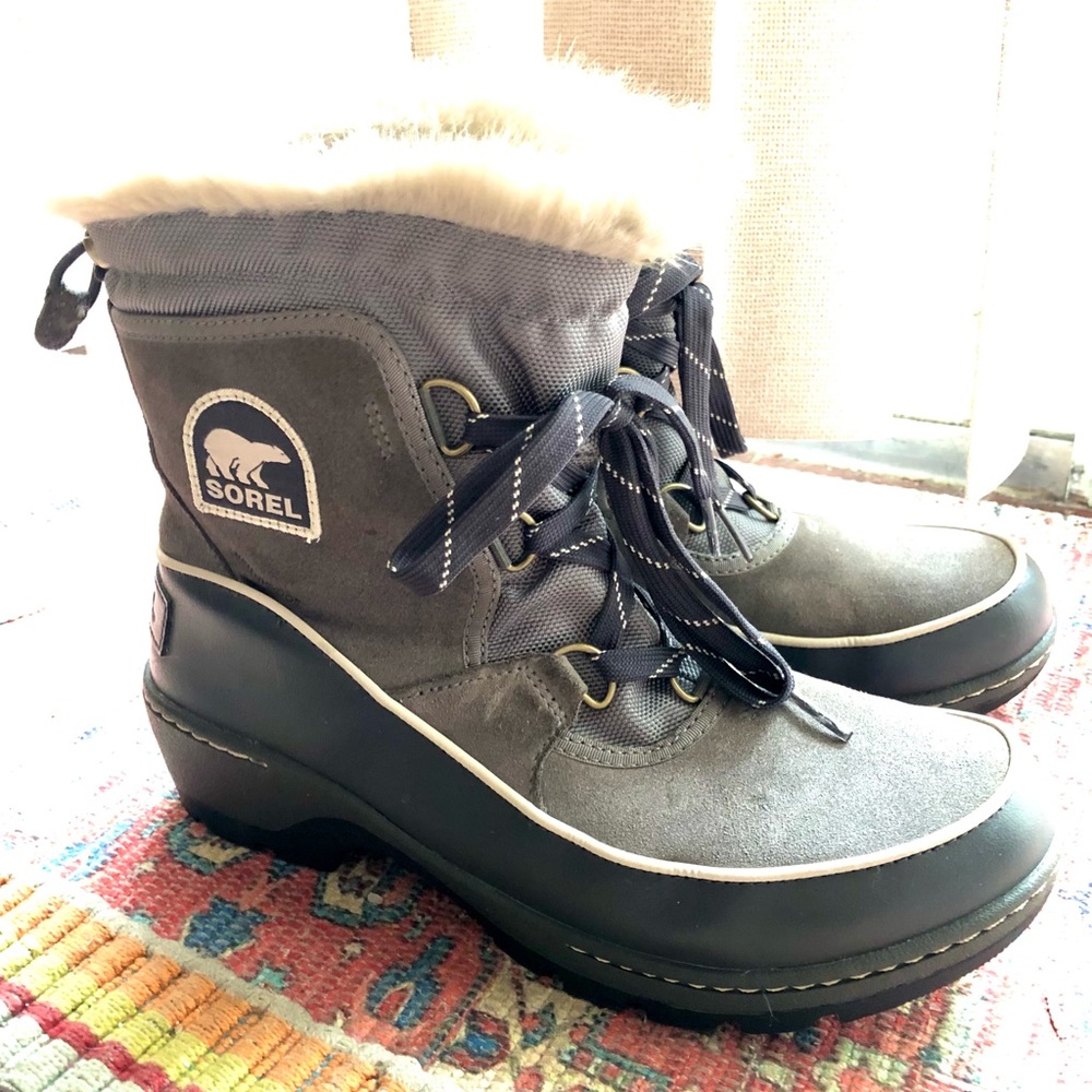 Sorel Winter Snow Boots Waterproof Grey Suede
